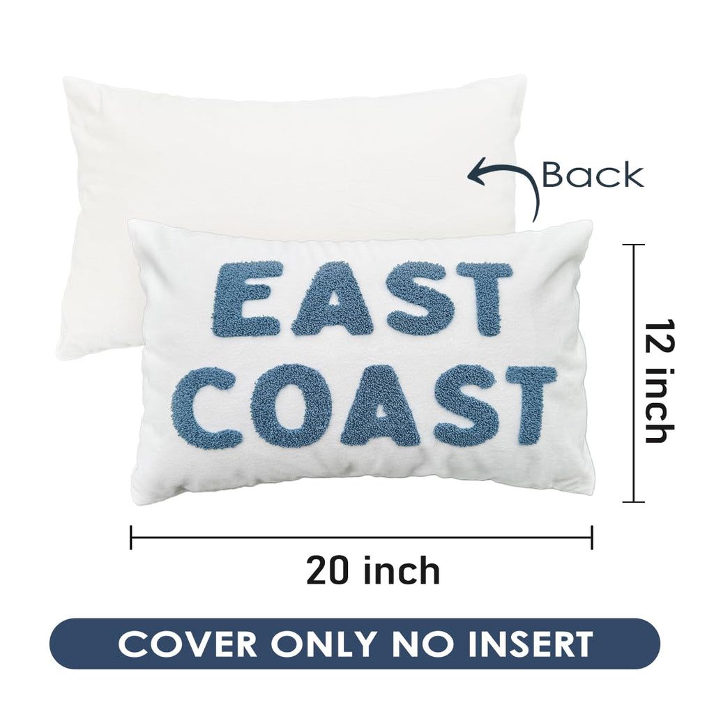 Blue Coastal Tufted Embroidery Throw Pillow Cover 12x20