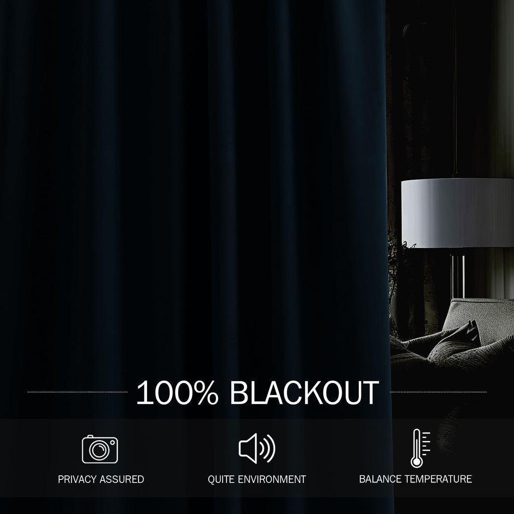 Navy Blue Velvet Blackout Curtains Luxury Liner Back Tab Hook Belt Thermal Insulated Window Drapes Heavy Thick