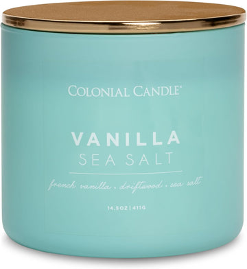Vanilla Sea Salt Scented Candle, Pop of Color Collection, 3 Wick, Blue, 14.5 oz - Up to 60 Hours Burn - Set of 145