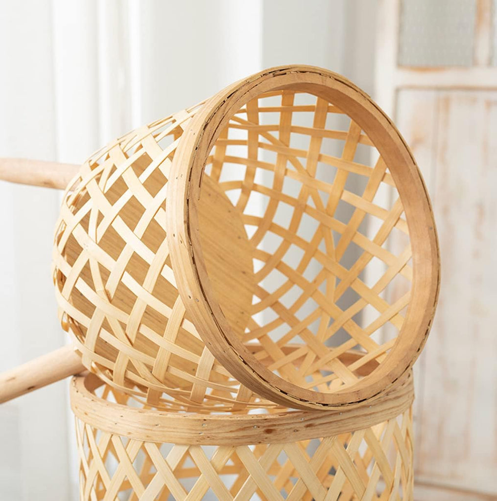 Set of 2 Handmade Mid Century Modern Planter, Rustic Indoor Rattan Basket Flower Pot Plant Stand, Large Floor Planter