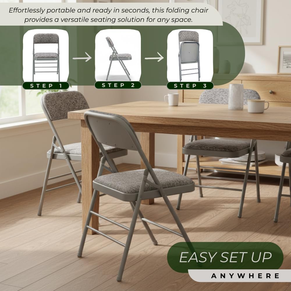 Pack of 2 (Fabric/Vinyl) Steel Frame Metal Foam Padded Folding Chairs (Black, Gray, White) (2-Pack - Fabric Gray)
