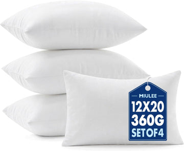 12x20 Pillow Inserts 4 Pack, 100% Virgin Fiber Filling Throw Pillows - Set of 4