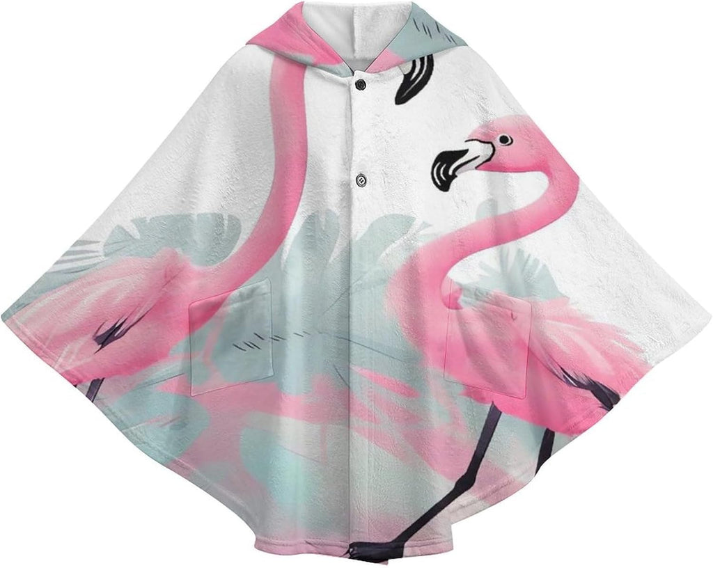 Love Flamingo Wearable Blanket Hoodie Flannel Hooded Blanket | Sweatshirt Oversized Cozy Sweater Gift