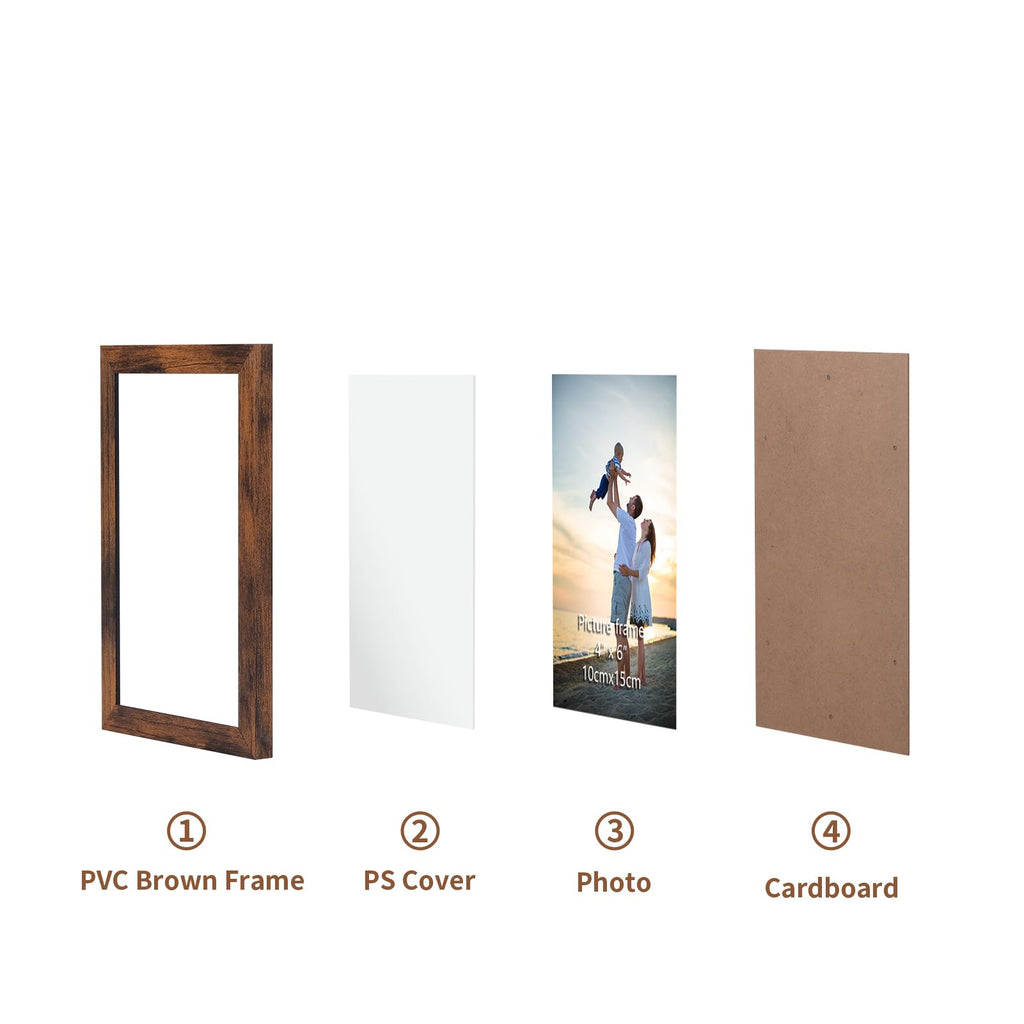 18 Packs 4x6 Rustic Brown Multi Plastic Picture Frames Set with Plastic Cover for Family Photos, Artwork, Light