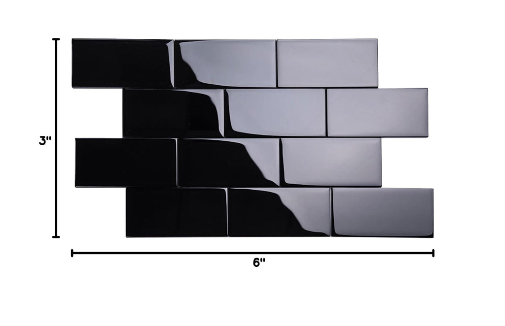 Glass Subway Backsplash Tile, 3 x 6, Black