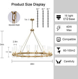 16-Lights Gold Chandelier,Wagon Wheel Chandelier with Glass Shade,48 Inch Large Round Industrial High Ceilings Pendant Lighting Fixture for Dining Room,Living Room, Kitchen Island, Foyer A115-B0CNRHWRKS
