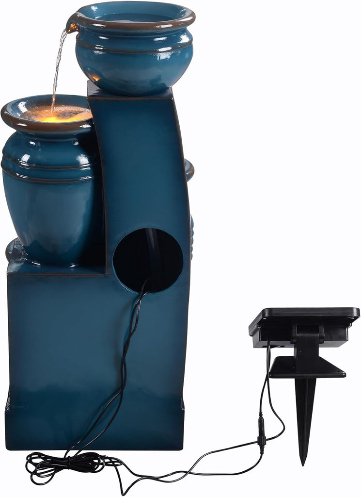 28.74 in. 4-Tier Cascading Bowl Solar-Powered Water Fountain with LED Lights for Gardens, Landscaping, Patios