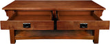 Mission Impeccable Coffee Table, Solid Wood with 2 Drawers & Shelf, Medium Oak Finish, Blackened Hardware