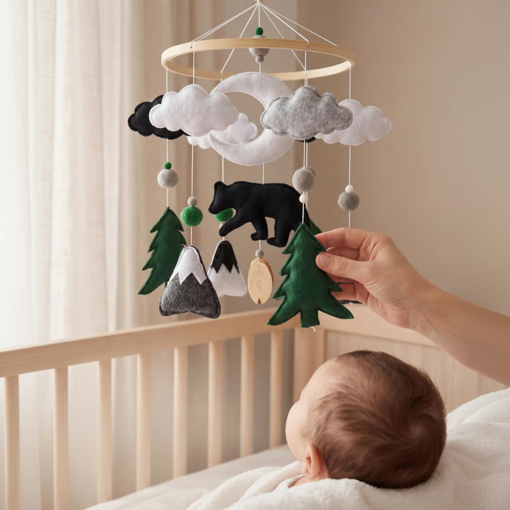 Woodland Mobile for Crib Bear Baby Mobile for Crib Woodland Crib Mobile for Boys Girls Forest Baby Nursery Mobile
