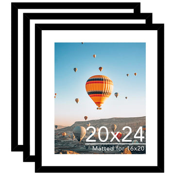 20x24 Picture Frame with 16x20 Mat Set of 3, Display Photo 16x20 with Mat or 20 x 24 Without Mat, Wall Hanging Large