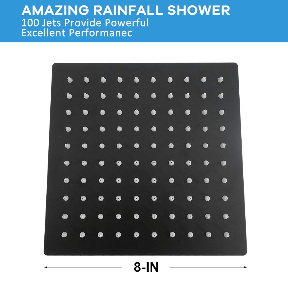 Rain Shower Head, High Flow Stainless Steel Square Rainfall Shower, High Pressure Design, Awesome Shower Experience