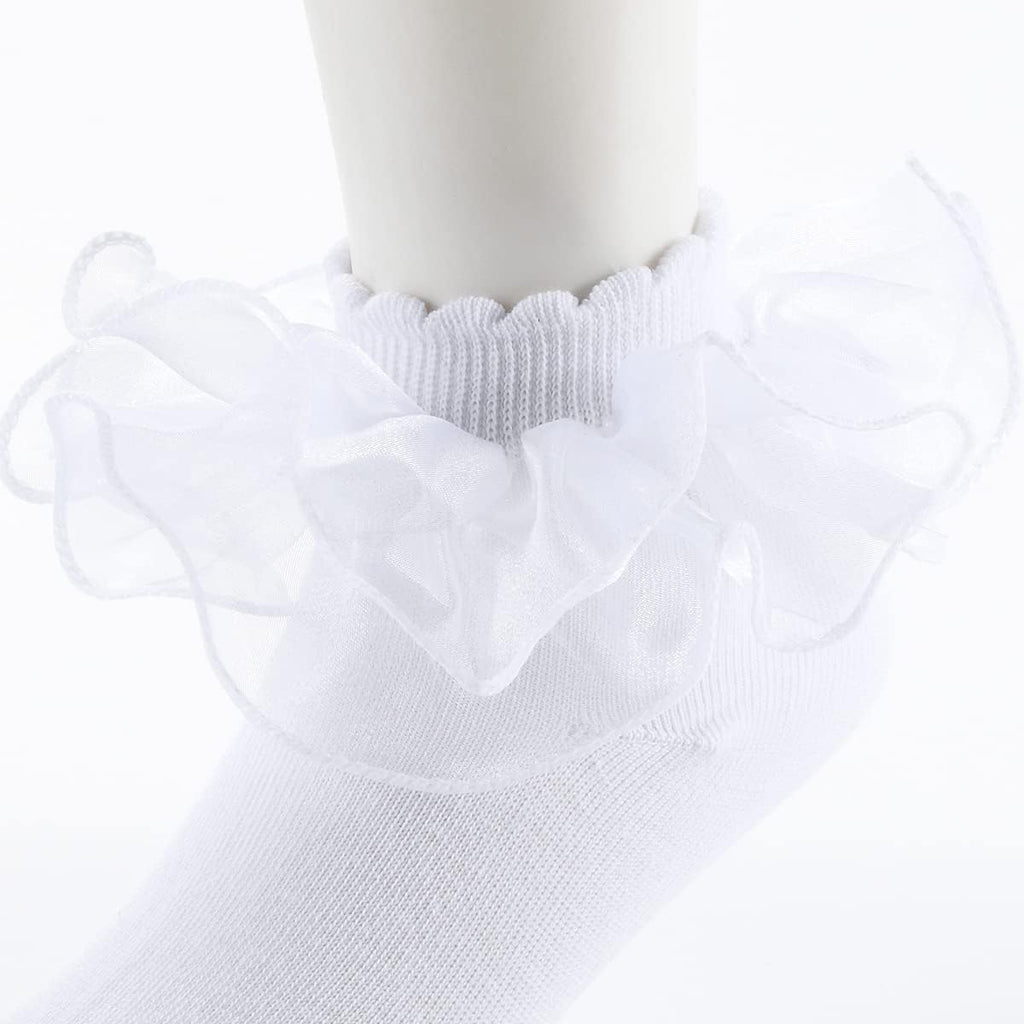Big Girls Lace Socks Shimmering Cute Ruffle Comfortable Frilly Dress Ankle Socks 3 Pairs