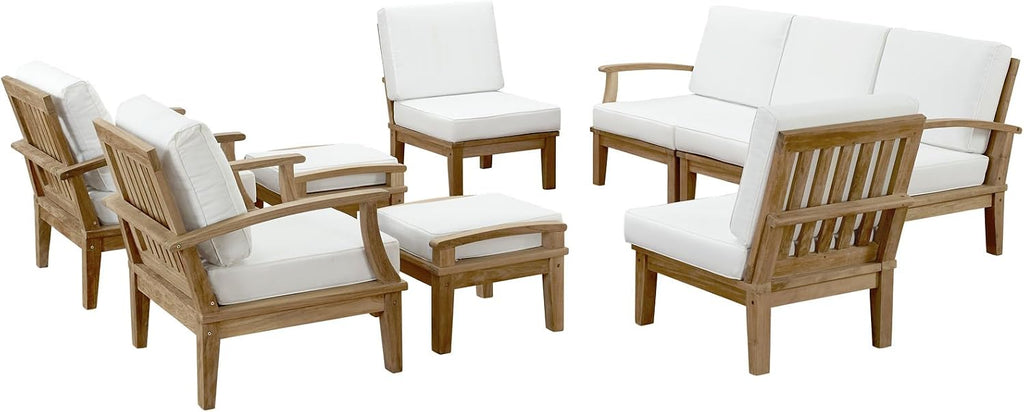 Marina Premium Grade A Teak Wood 9-Piece Outdoor Patio Furniture Set in Natural White