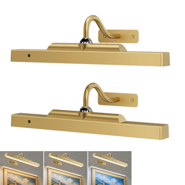 Wireless Picture Lights 12'', 2 Pack 4400mAh Battery Poerered Cordless Wall Lights, 350LM Dimmable Remote Timer
