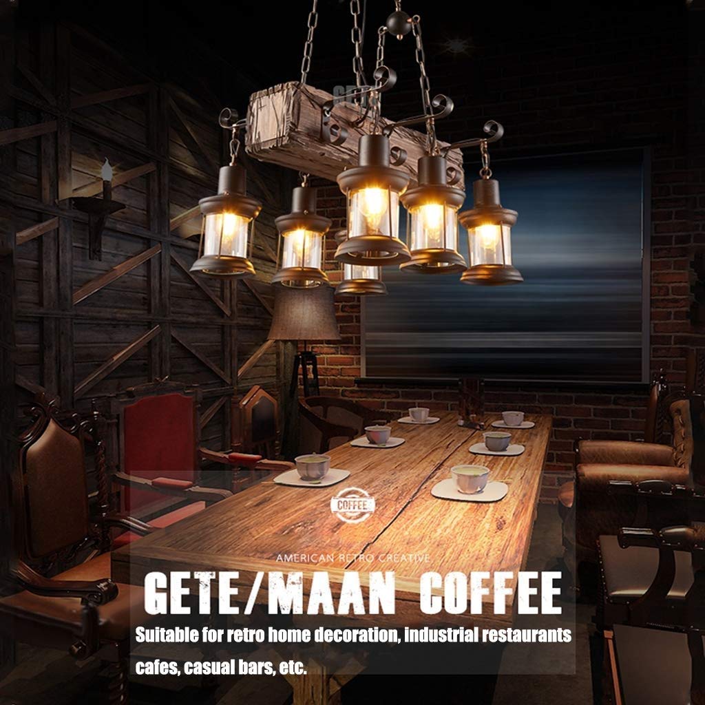 Farmhouse Lighting Industrial Rustic Wood Beam Linear Island Pendant Light Chandelier Lighting Hanging Ceiling