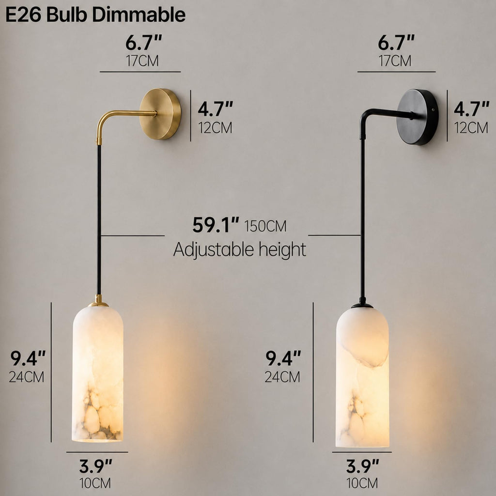 Gold Alabaster Wall Sconce Natural Marble Hanging Wall Light Dimmable E26