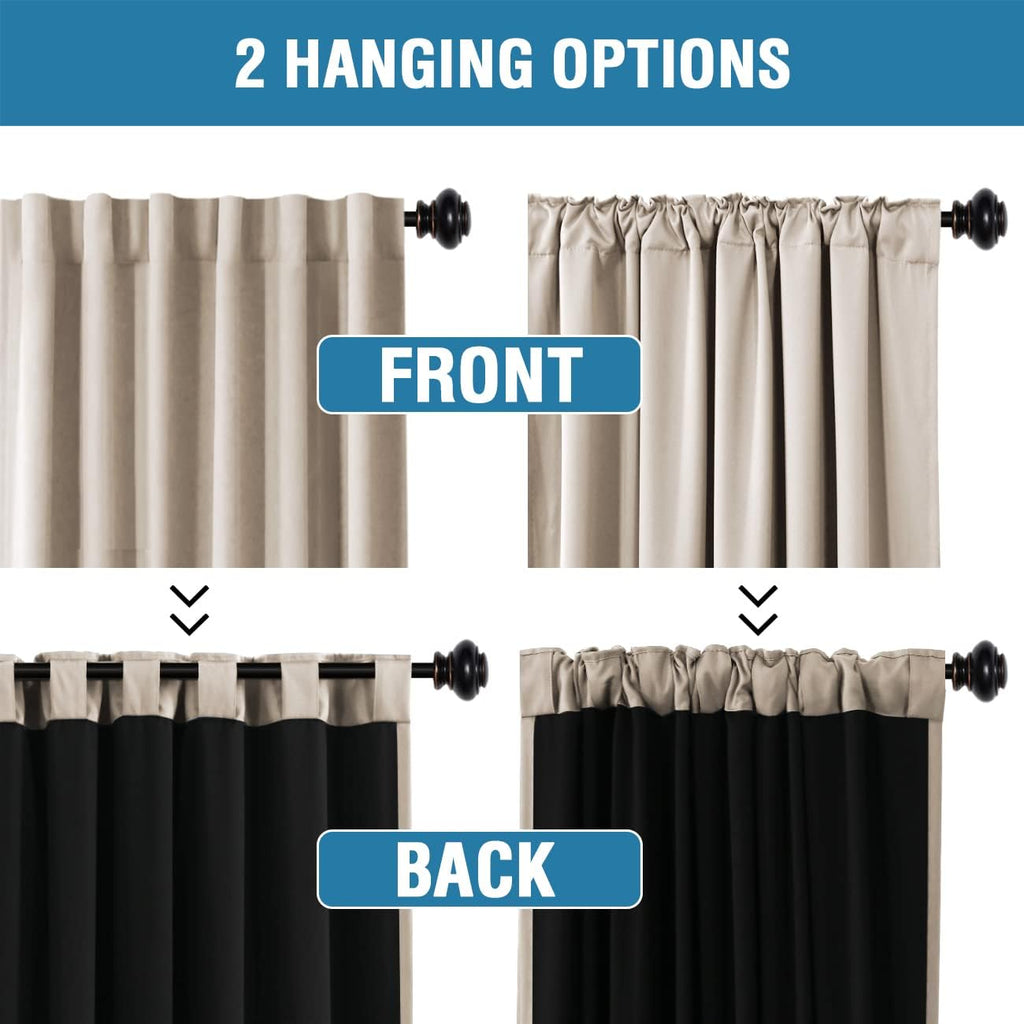 100% Blackout Curtains for Bedroom with Black Liner Full Room Darkening Curtains 96 Inch Long Thermal Insulated Back