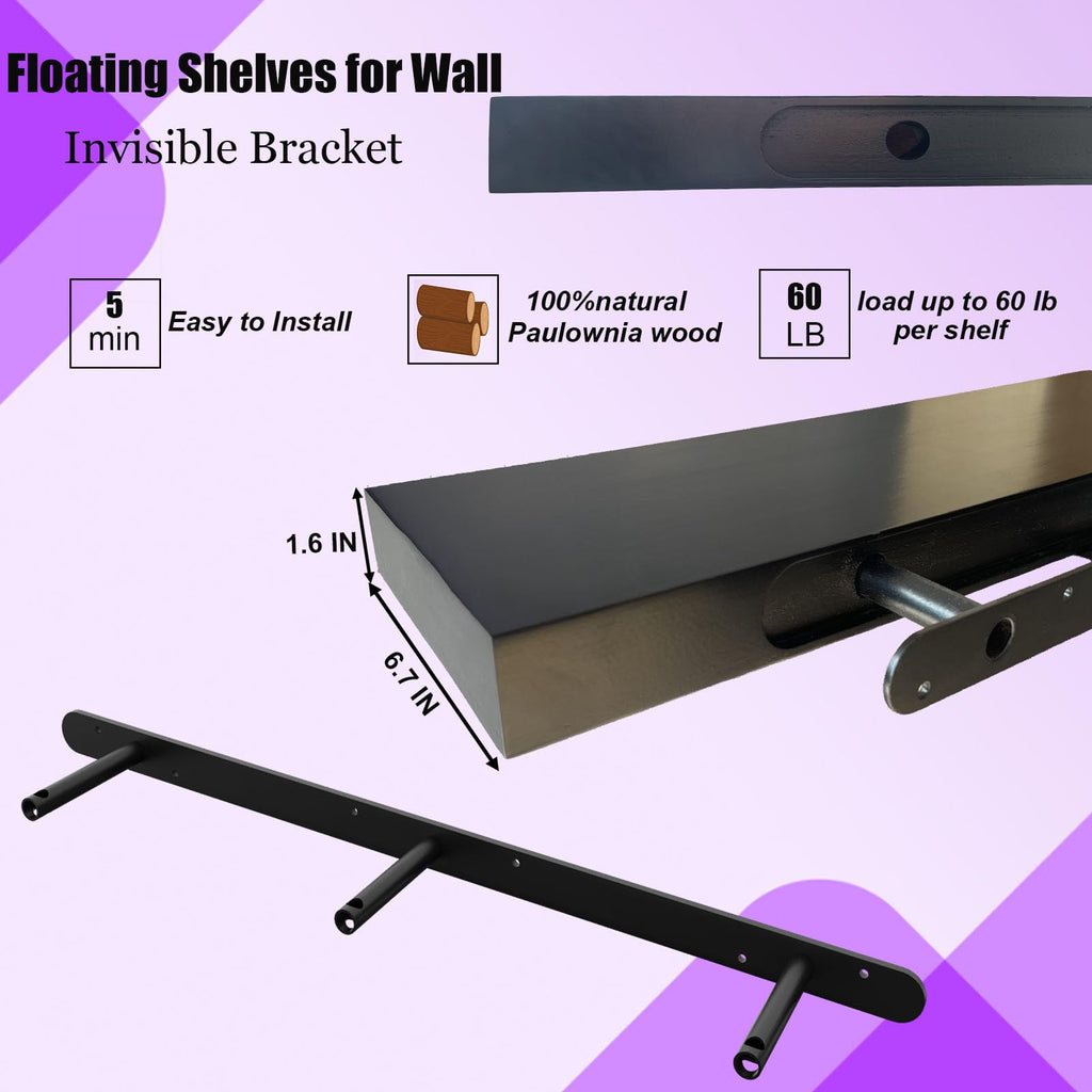 Floating Wall Shelves 55 inch, Bathroom Shelving Wall Mounted, Black