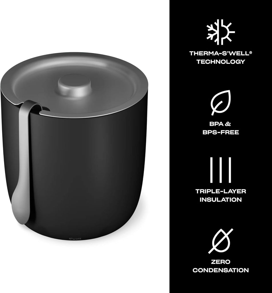 Ice Bucket with Tongs, 68oz, Onyx