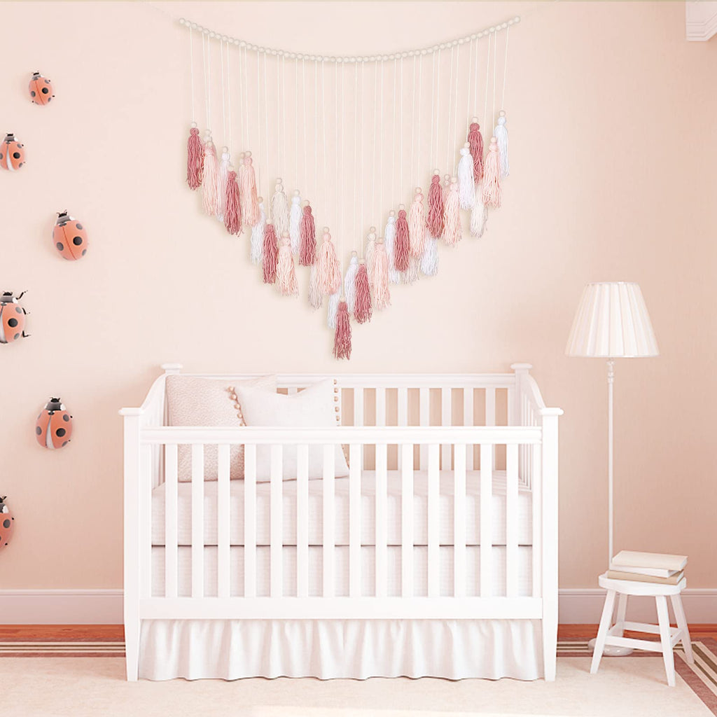 Large Macrame Wall Haning Boho Home Decor, Blush Pink Tassel Wall Decor Bohemian, Bedroom Living Room Girls Room
