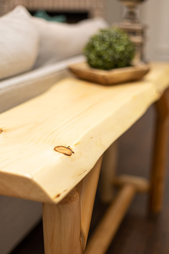 Live Edge Log Sofa Table (Natural) - Rustic Live Edge Log Furniture