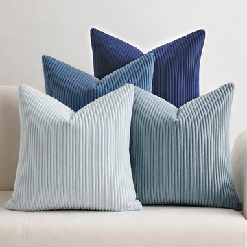 Decorative Corduroy Throw Pillow Covers 20x20 Inch Blue Ocean