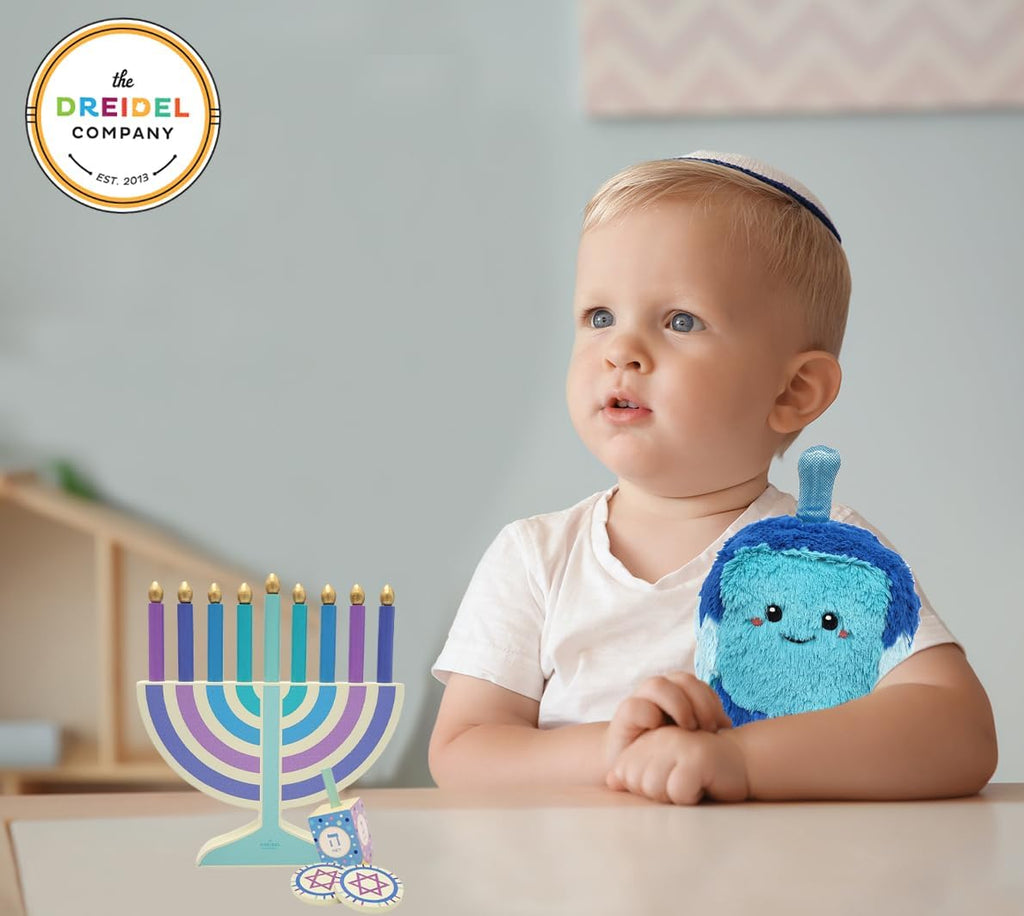 Mini Pastel Hanukkah , 2-Pack 5" Inch Children Wooden Chanukah Set with Removable Wooden Candles, 3" Inch Dreidel - Set of 2