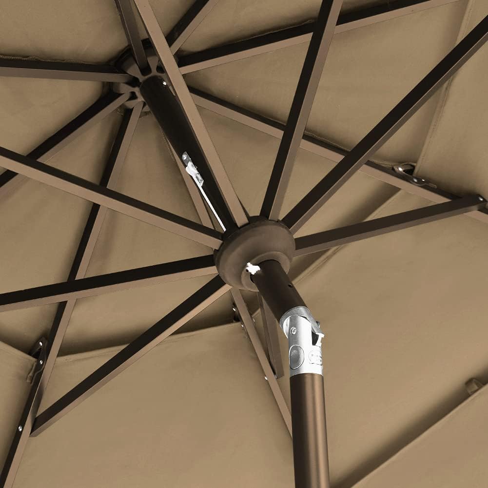 USA 10-Year-Non-Fading 9ft 3-Tier Market Patio Umbrella, Commercial Grade Outdoor Table Umbrella with Crank Open - Heath