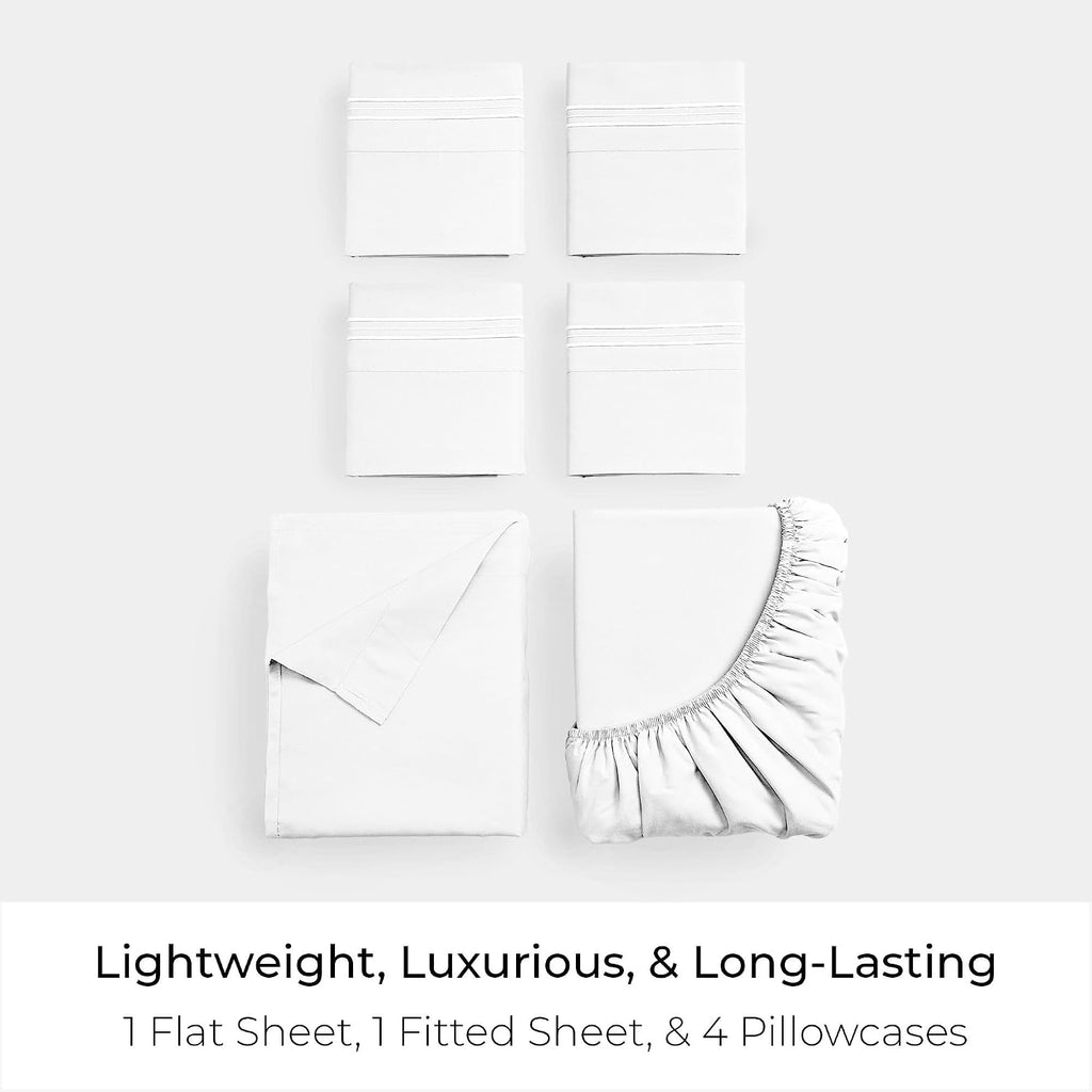 Queen Sheet Set - 6-Piece Iconic Collection Bedding | Including 4 Pillowcases, 16-Inch Deep Pocket, Easy Care, Extra