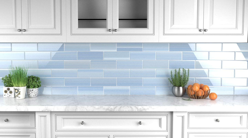 Big Blue Glass Subway Tile Backsplash or Bathroom/Showers, 4x12