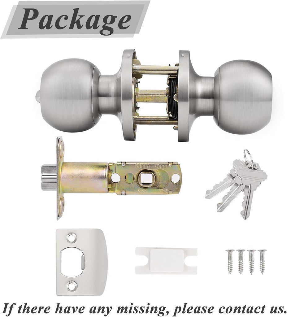 5 Pack Keyed Alike Door Knobs Combo Pack, Brushed Nickel Ball Entry Door Knobs Entrance Lockset, Interior Exterior