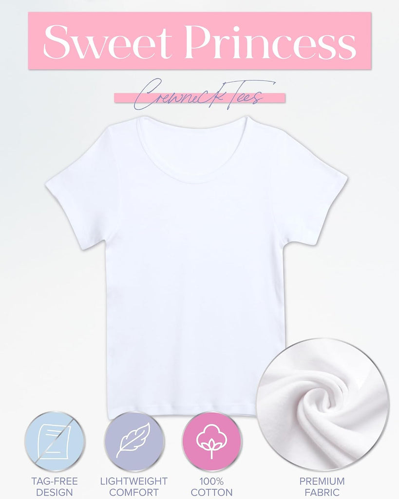 Girls Undershirts 6 Pack Soft Cotton Crew Neck Tee