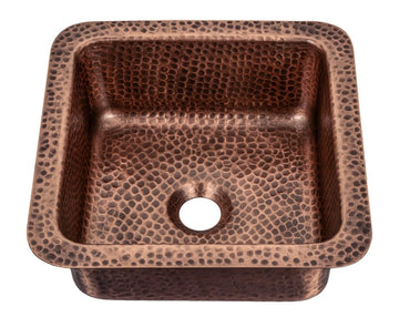 Kitchen & Bar Sink - 12-inch Glasgow Dual Mount Drop in Bar Prep Sink, Hand Hammered Pure Copper Sinks, Drop in or