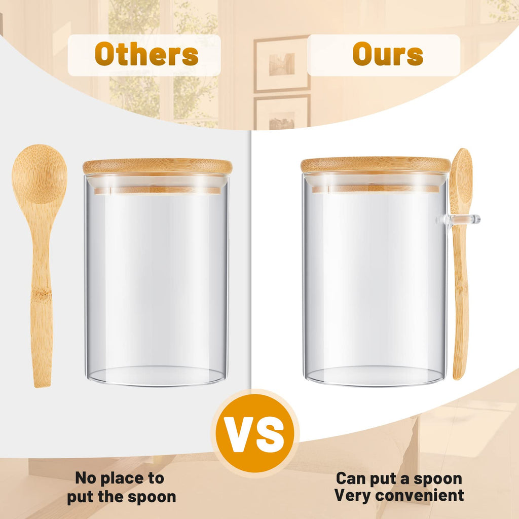3 Pack Glass Sugar Jars with Bamboo Lid and Spoon, 17 oz