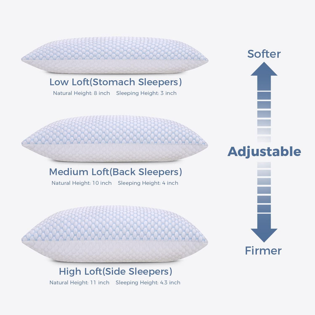 Shredded Memory Foam Pillows Standard Size Pack of 2 | Neck pain relief, supportive, odorless, cooling pillow