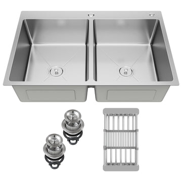 33" x 22" x 9" Drop-In Double Bowl, Topmount Stainless Steel with Satin Finish