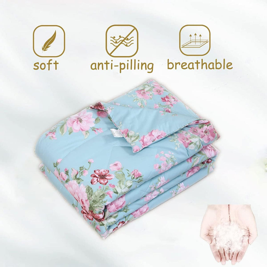 Blue Comforter Set Queen 3Pcs Vintage Floral Summer Quilt 100% Cotton Fabric with Soft Microfiber Inner Fill Bedding