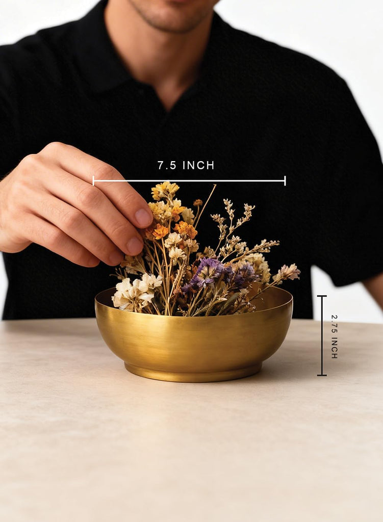 Lightweight Antique Brass Decorative Bowl - Elegant Potpourri Catchall for Diwali Home Décor, Entryway and Dining