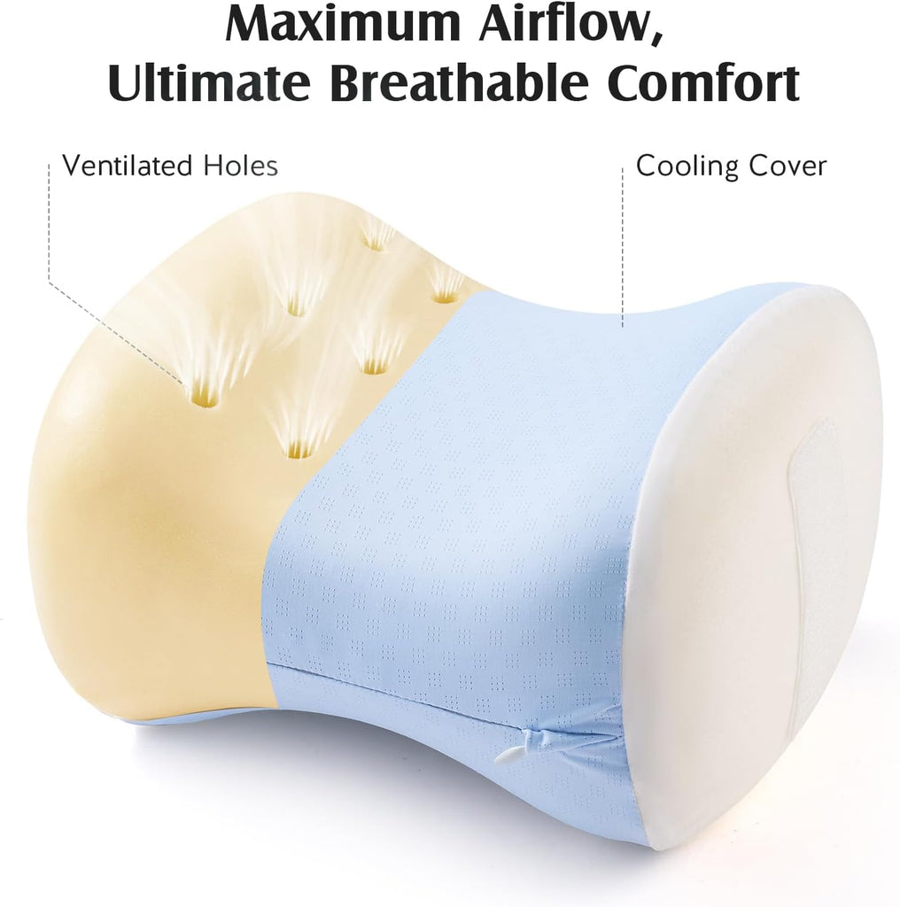 Knee Pillow for Side Sleepers, Breathable Memory Foam Leg Pillow Blue | Adjustable & Detachable Strap, Ergonomic