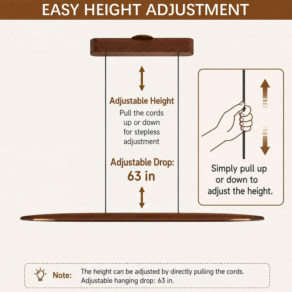51" Wood Linear Pendant Hanging Lights Modern Light Linear Chandelier Wood Dinning Room Lighting 50w Dimmable