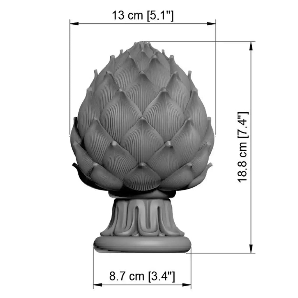 Artichoke Wood Finial - Hand-Carved Oak Newel Post Cap with Reeded Ribbon Base - Unfinished Decorative Accent for