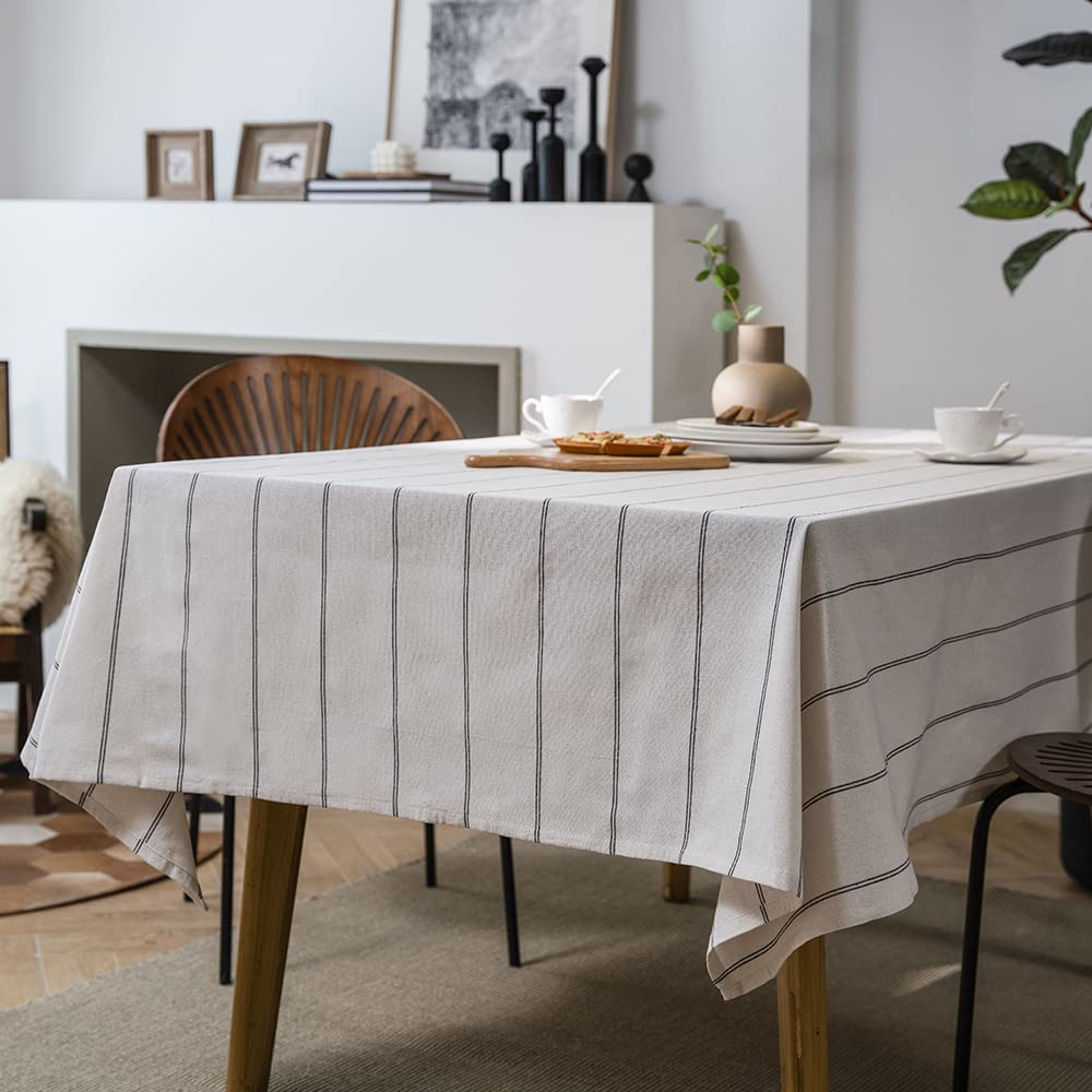 Cotton Linen Table Cloths Boho Farmhouse Heavy Fabric Table Cover Burlap Striped Washable Table Top for Parties
