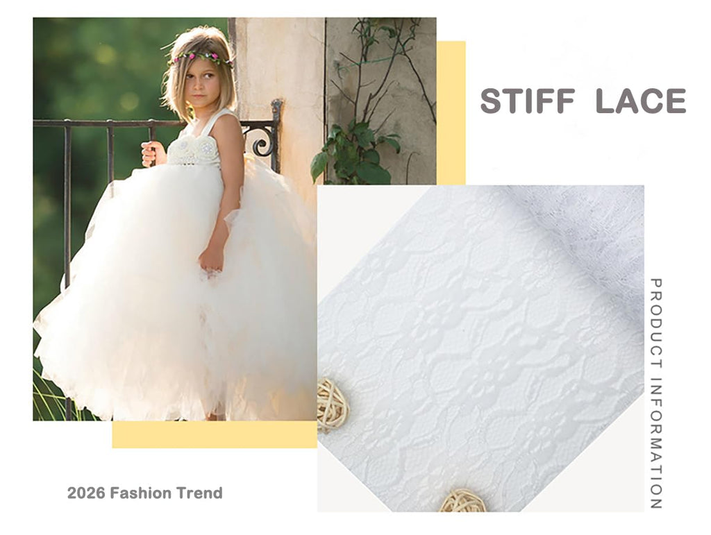 Stiff Tulle Mesh Lace Roll, Wedding Party Decor Lace Trim, White 25 Yards