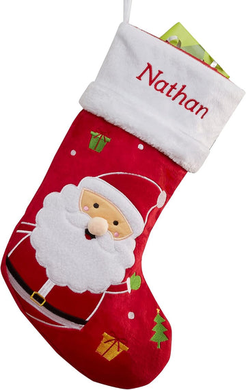 Santa Claus Lane Personalized Collection - Santa, Customizable with Embroidered Name, Santa Applique Detail, 17" x 8"