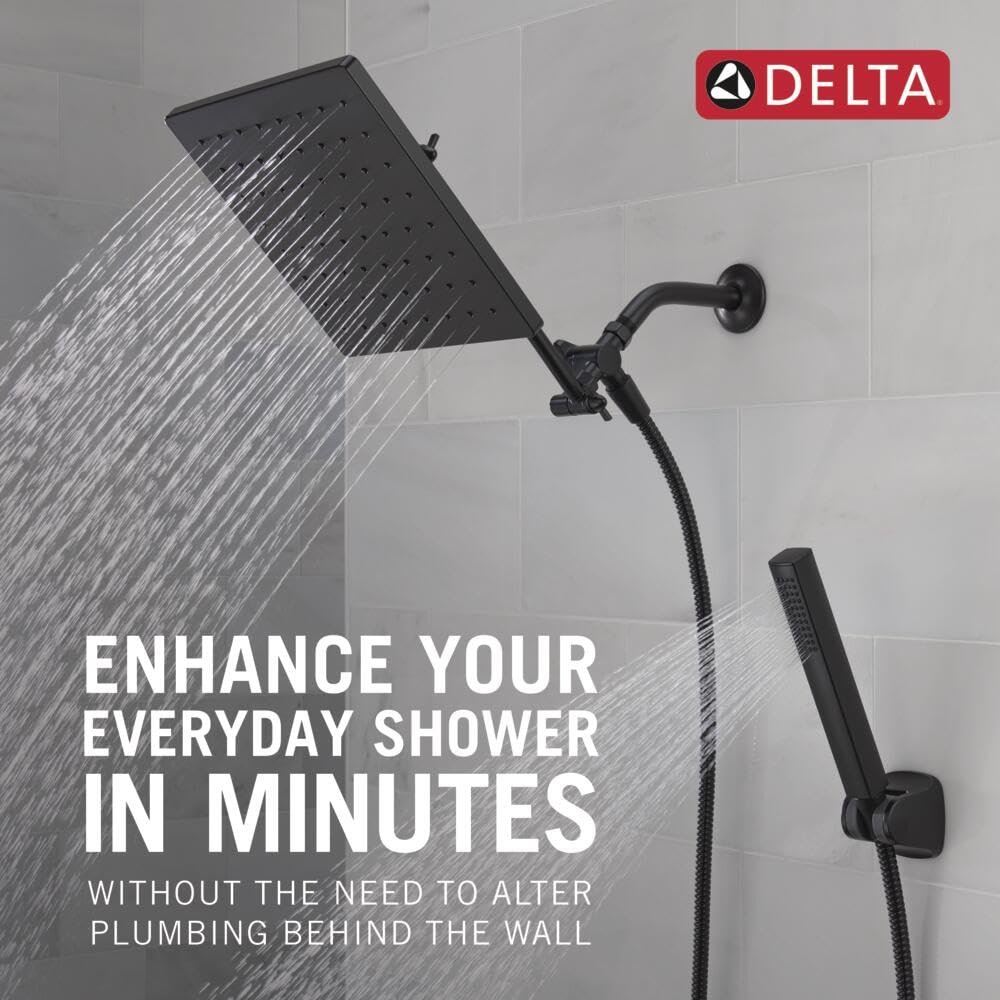 Matte Black Rain Shower Head and Handheld Combo, 10-inch Square Shower Head Rainfall, Overhead Rain Showerhead, Matte