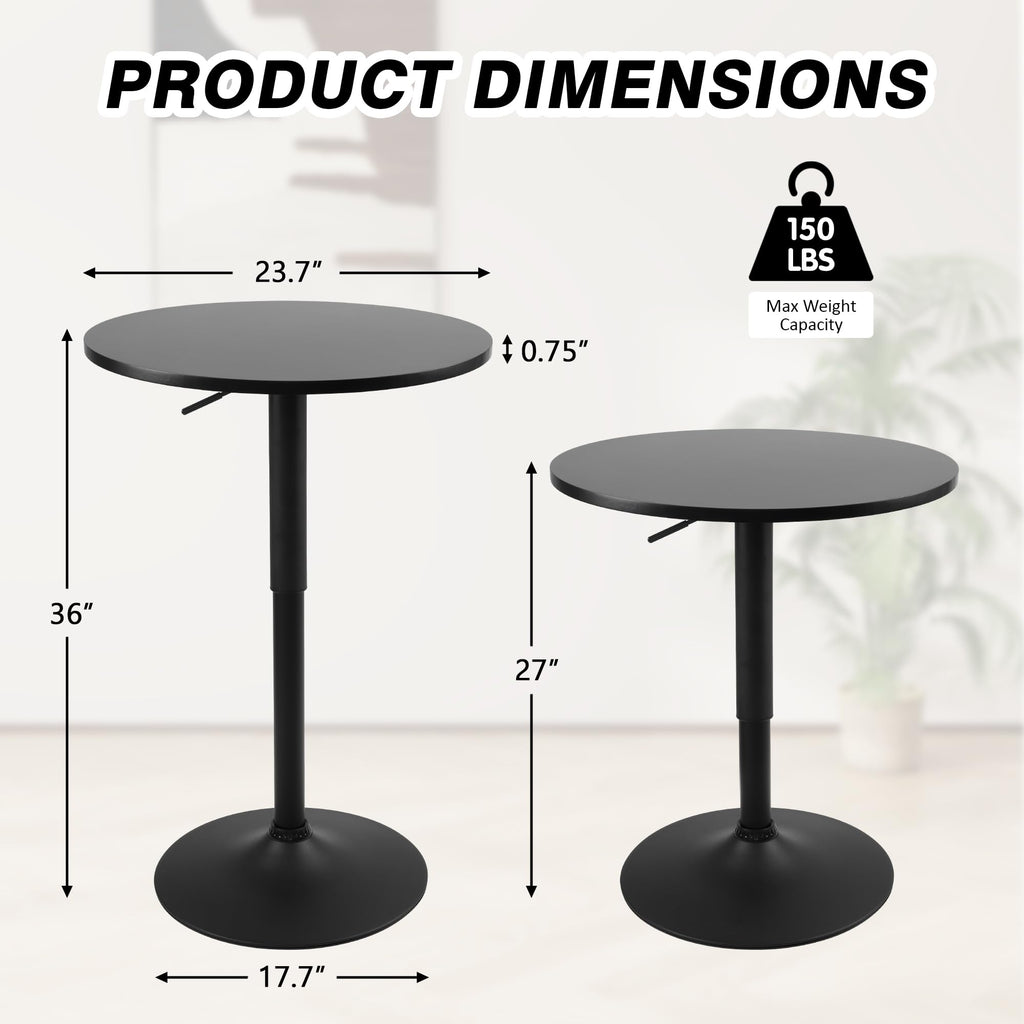 Round Pub Table, Height Adjustable Bar Table with 360 Swivel Top, Cocktail Table with Black Metal Base for Bar