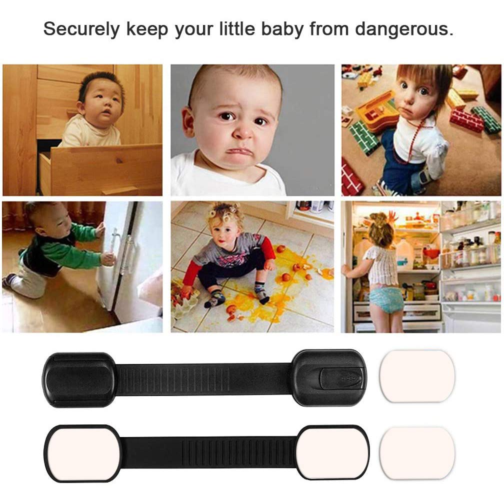 8 Pack Black Child/Baby Safety Cabinet Locks - Adjustable Strap Baby Proof Latches with No Trapped Fingers for