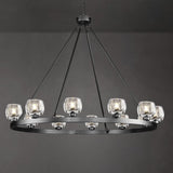 Black Wagon Wheel Chandelier, 48 Inch Black Chandeliers with Unique Glass Shade, 12-Light Crystal Large Wagon Wheel Chandeliers for Dining Room, High Ceiling Round Chandelier for Living Room, Foyer A126-B0DT4DHYL1