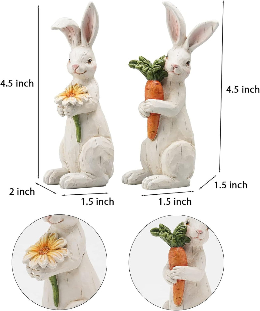 Easter-Decorations Bunny-Decor Spring-Figurines Table-Centerpiece - Spring Decorations Resin Rabbits with Carrot - Set of 2