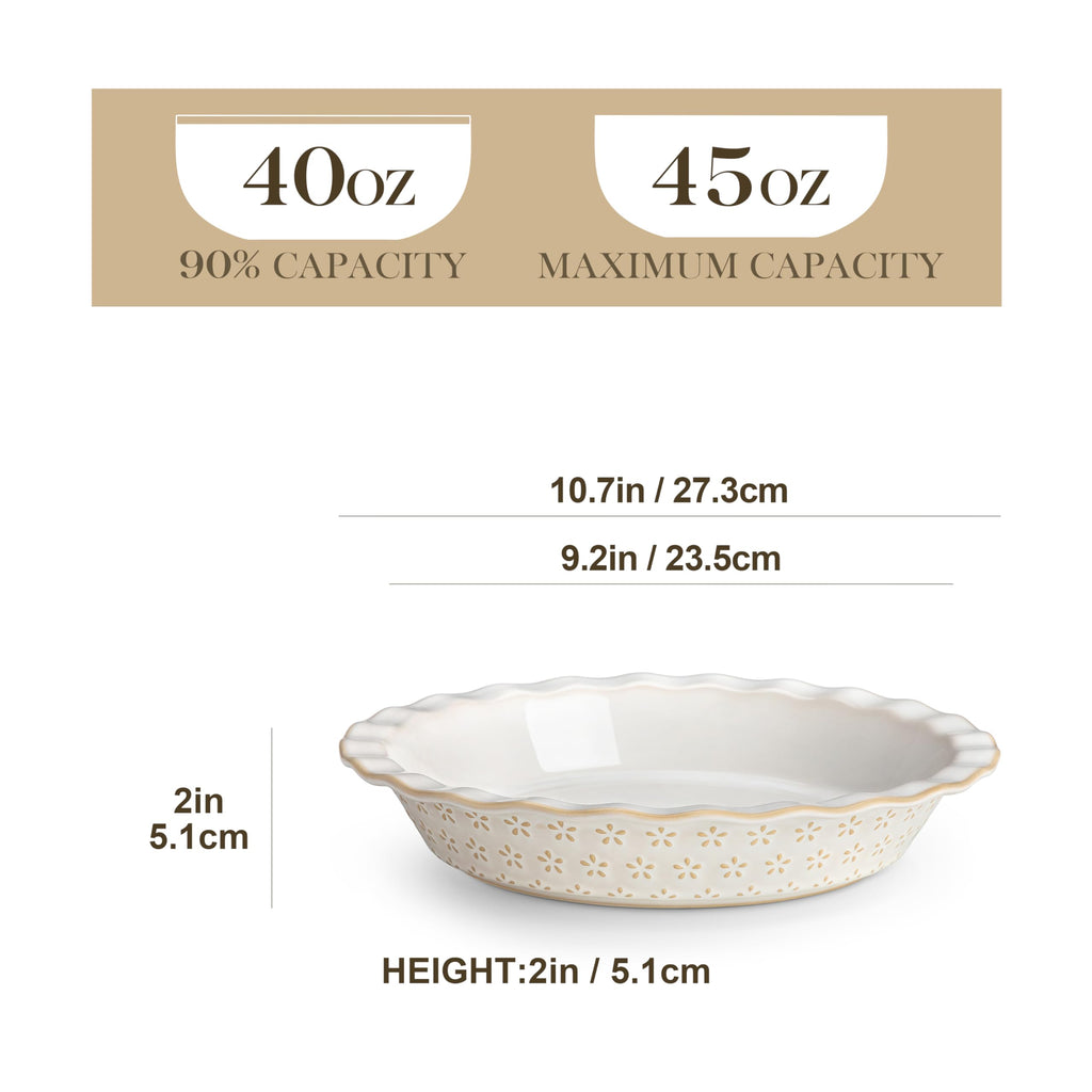 Ceramic Pie Pan, 9 Inch Pie Dish Embossed Quiche Baking Dish